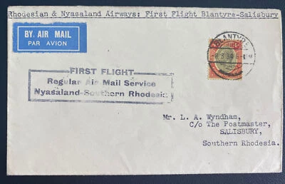 Cubierta de correo aéreo de primer vuelo de Blantyre Nyasaland 1934 a Salisbury Southern Rhodesi Foto 1 de 2
