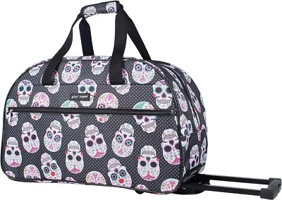 Bolsa de viaje Betsey Johnson con ruedas Weekender 22 pulgadas calavera fiesta Foto 1 de 4