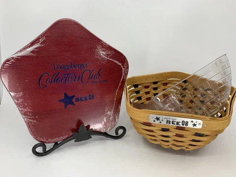 Longaberger 2008 Bee Gathering Basket w/ Protector & Lid - Collectors Club - NEW Cover