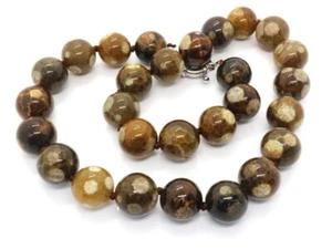 GOLDJUNGE69 GJH * DAMEN HALSKETTE  ACHAT KUGEL CAPPUCCINO FARB 14mm BRAUN - Bild 1 von 4