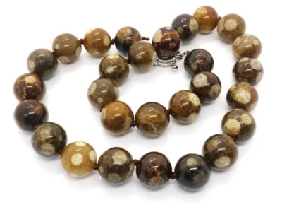 GOLDJUNGE69 GJH * DAMEN HALSKETTE  ACHAT KUGEL CAPPUCCINO FARB 14mm BRAUN - Bild 1 von 4