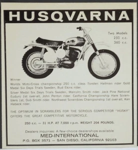 1967 Husqvarna 250 360 Moto Cross Motorcycle Print Ad - Picture 1 of 1