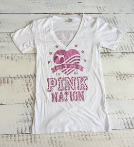 Victoria’s Secret T-Shirt PINK Größe S Y2K weiß & metallic pink Glitzer Pink Nation - Bild 1 von 7