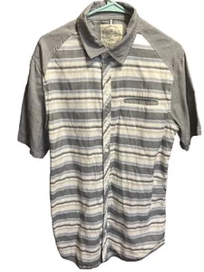 Native Code Men's Sz XL Solid And Striped Button Front Short S Shirt Gray Blue - Picture 1 of 10