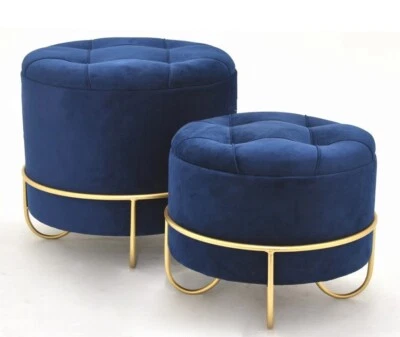 Premium OTM-L2-VELVET STORAGE SETS OF 2 Velvet OTTOMANS - Navy Blue - image 1 of 4