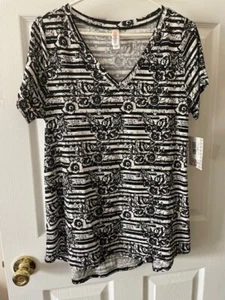 NWT Lularoe Christy-T Black White Floral Stripes Top Small - Picture 1 of 5