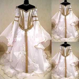 Vintage Medieval Victorian Wedding Dresses Off the Shoulder Lace Bridal Gowns - Picture 1 of 7