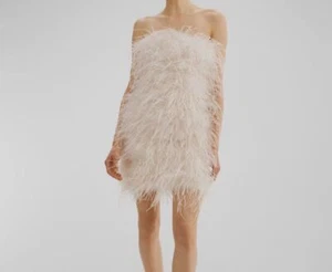 $795 Lamarque Women's White Triana Strapless Ostrich-Feather Mini Dress Size M - Picture 1 of 5