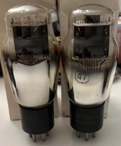Pair Sylvania #47 ST Bottle globe Power Output Tubes Engraved Bases (42, 2A5) - Picture 1 of 19