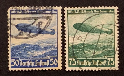 Travelstamps: 1936 Germany Stamps Scott #C57-C58 Reich Airship Airmail Used Ng - Image 1 of 4