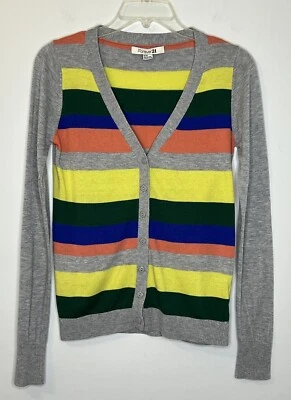 Cárdigan Forever 21 para mujer mediano multicolor a rayas cuello en V suéter con botones Foto 1 de 4