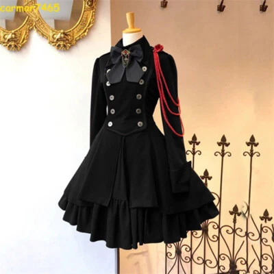 Medieval Renaissance Gothic Lolita Dress Bow Long Sleeve Ruffles Vintage Dresses - Image 1 of 4
