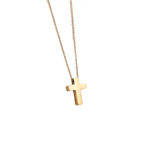 Vergoldeter Edelstahl einfacher Kreuz Anhänger mit 18 Zoll Halskette religiös - Bild 1 von 5