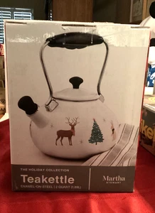 Martha Stewart Tea-kettle The Holiday Collection Enamel On Steel 2 Quart Pot New - Picture 1 of 3