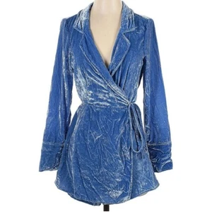 Free People Viola Blue Velvet Velour Romper Sz XL *FLAW* - Picture 1 of 13