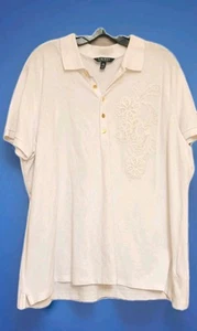 Ralph Lauren Women's Polo Shirt 3X White With Lace Appliques - Picture 1 of 8