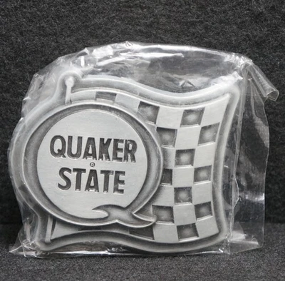 WG11169 *NOS* VINTAGE AÑOS 70 ***QUAKER STATE*** ACEITE DE MOTOR AUTO PELTRE HEBILLA DE CINTURÓN Foto 1 de 2