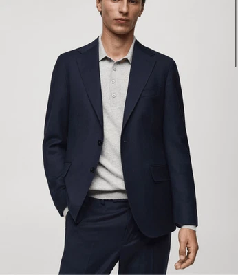 MNG by MANGO $270 ITALIAN 100% VIRGIN WOOL FLANNEL SUIT JACKET sz US 44 - Image 1 of 4