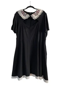 Thorn & Fable Black Peter Pan Collar Mushroom Butterfly Whimsigoth Dress Plus 2 - Picture 1 of 3