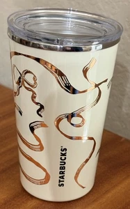 2025 Starbucks Holiday SS Ribbon White And Gold 12oz Tumbler - Bild 1 von 3