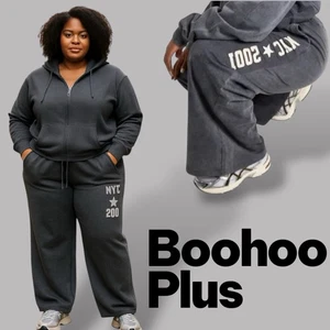 Boohoo Wide-Leg Joggers Women Ladies Plus Size 28 Pockets NYC Elastic Waist Grey - Picture 1 of 13