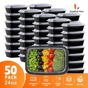 50 Pack 24oz Meal Prep Containers with Lids, BPA Free, Microwave & Dishwasher - Picture 1 of 7
