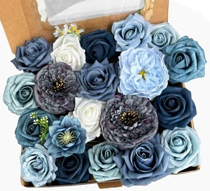 Staubige blaue Rosen Kunstblumen Sträuße Box, hellblaue Seidenblumen weiß... - Bild 1 von 6