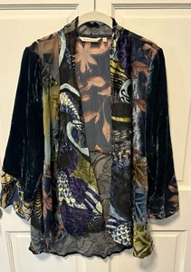 Weiche Umrandung Pfau Burnout Samt schwarz Kimono Cardigan Top Damen Gr. M - Bild 1 von 9
