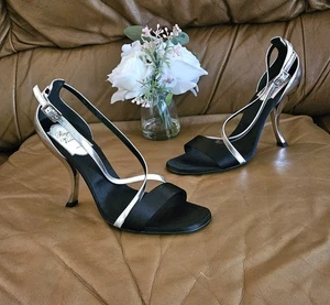 Women's Roger Vivier Metallic Silver Black Satin Luxury Buckle Sandals Size 7 US - Picture 1 of 19