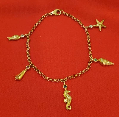 Exquisite 14K Gold (585) Sea Life Charm Bracelet - Diamond Ruby Sapphire Emerald - Image 1 of 4