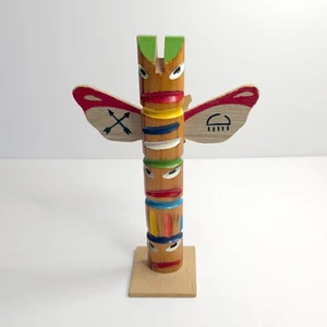 Vintage Hand Carved & Painted Wooden Totem Pole Souvenir Native American Made - Picture 1 of 9