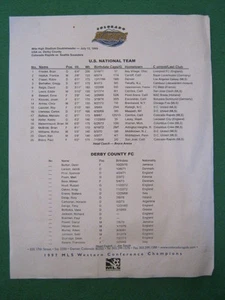 Mannschaftsbogen - US Nationalmannschaft gegen Derby County - 13. Juli 1999 - Bild 1 von 1