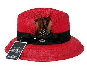 Whittier Viejo Lowrider Fedora Straw Hat Mens Red With Brown Combo Feather - Picture 1 of 5