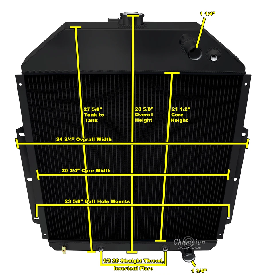 KR Champion 3 Row Black Finish Radiator for 1942-1947 Ford 1/2 Ton Pickup LS Eng - Image 1 of 4