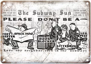 Letrero de metal retro de 12"" x 9"" de colección The Subway Sun, metro de Nueva York - Imagen 1 de 1