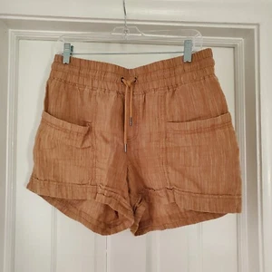 Athleta Cabo Linen Textured 4'' Short Women Sz 8 Toasted Ochre Drawstring Summer - Picture 1 of 7