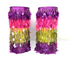 Cylindrical Lamp Shade Beaded Sequin Satin 12"x5” 2 Shades ONLY Rare Vintage 