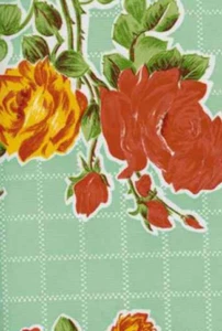 Oilcloth Fabric Floral Rosegall Aqua Pattern Sold in Yard or Bolt - Picture 1 of 2
