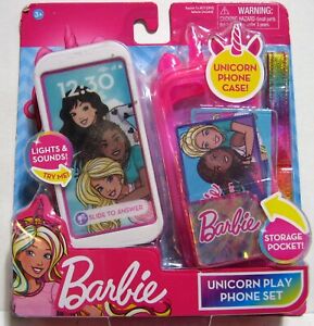 Barbie Unicorn Play Phone Set Lights Sounds Case Rainbow Strap Cell Phone Toy