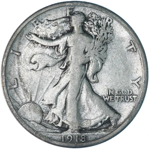 1918 D Walking Liberty Half Dollar 90% Silver Fine FN+ See Pics A326 Cover