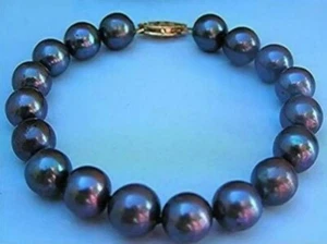 charming AAA 10-11mm Tahitian Natural South Sea Black Pearl Bracelet 7.5 -8" 14k - Picture 1 of 3