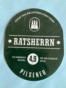 GERMAN BEER LABEL. ~RATSHERRN ~ Pilsner Bier  ! ~ LAMINATED LABEL !  4.” x3.5” ! - Picture 1 of 2