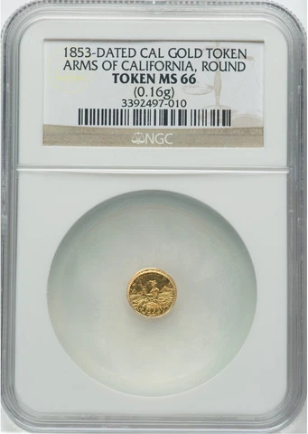 1853 California Gold Token, Round, Arms of California MS66 NGC CHOICE Cover