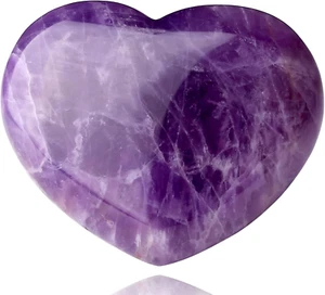 1.8" Large Amethyst Heart Healing Crystals Stone Gua Sha Palm Pocket Stones Medi - Picture 1 of 12