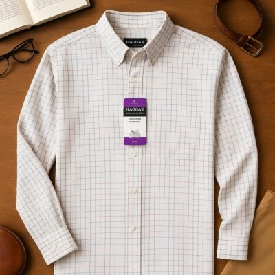 NWT Haggar Men's XXL Plaid Shirt Long Sleeve Green Yellow Red Regular Fit Casual - Image 1 of 4