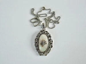 Metall Kette & Anhänger mit echtem Perlmutt und Edelweiss Applikation 16,4g/51cm - Bild 1 von 4