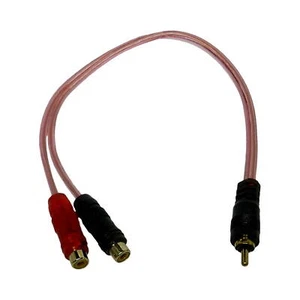 RCA Y-Splitter Cable 1 Ft Shielded 1 Male to 2 Female 1M to 2F Clear Gold Plated - Picture 1 of 5