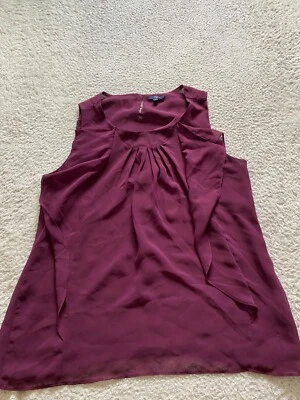 Gap Women Sheer Sleeveless Crew Neck Pleated Lined Blouse Purple Size L - Image 1 of 4