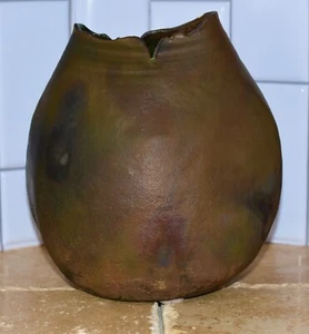 Vaso arte decorativa ceramica studio a fuoco Raku bio moderno terracotta - Foto 1 di 7