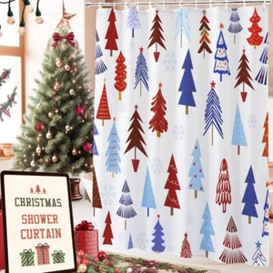 Christmas Tree Shower Curtains for Bathroom Modern Winter Holiday Waterproof ... - Picture 1 of 6